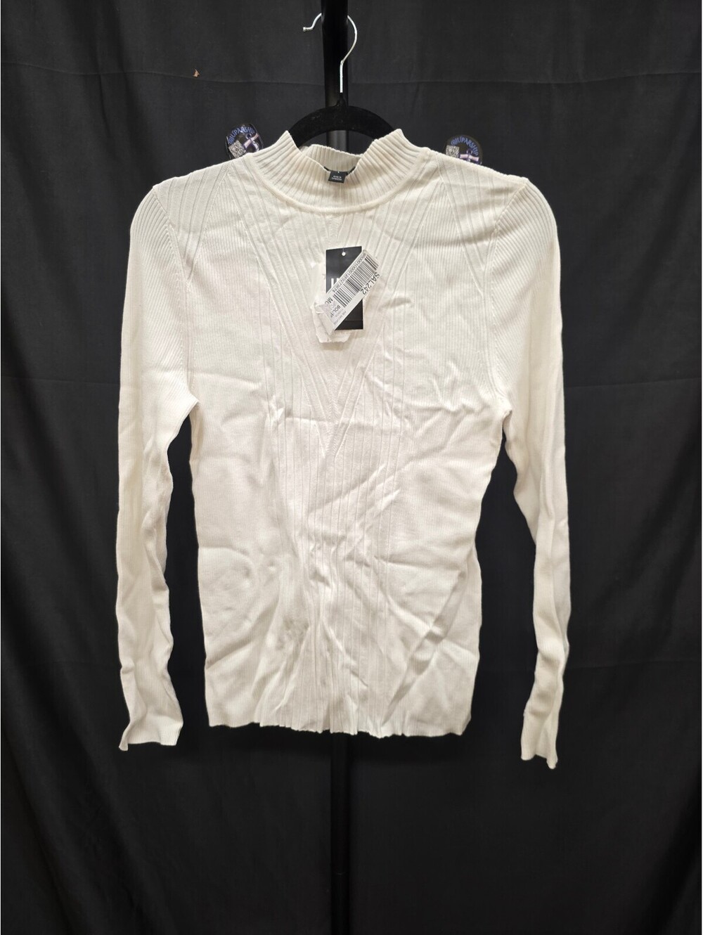 INC INTERNATIONAL CONCEPTS MOCK NECK RIBBED SWEATER WASHED WHITE L